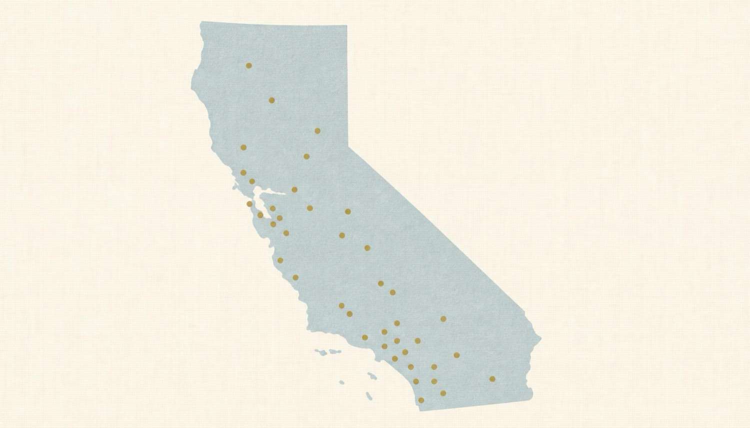 Stylized map of California showing the cities and markets WKND serves